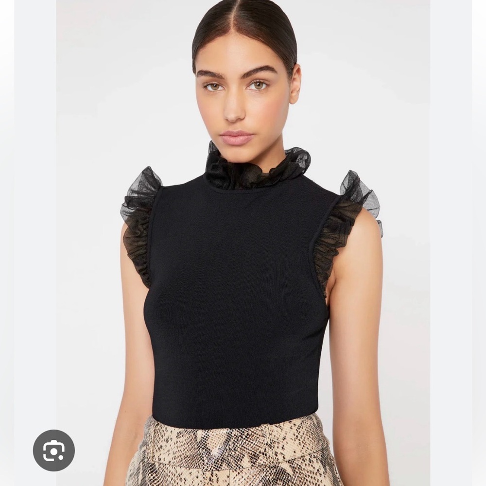 Alice and Olivia Kerrie Ruffle Open Back Top